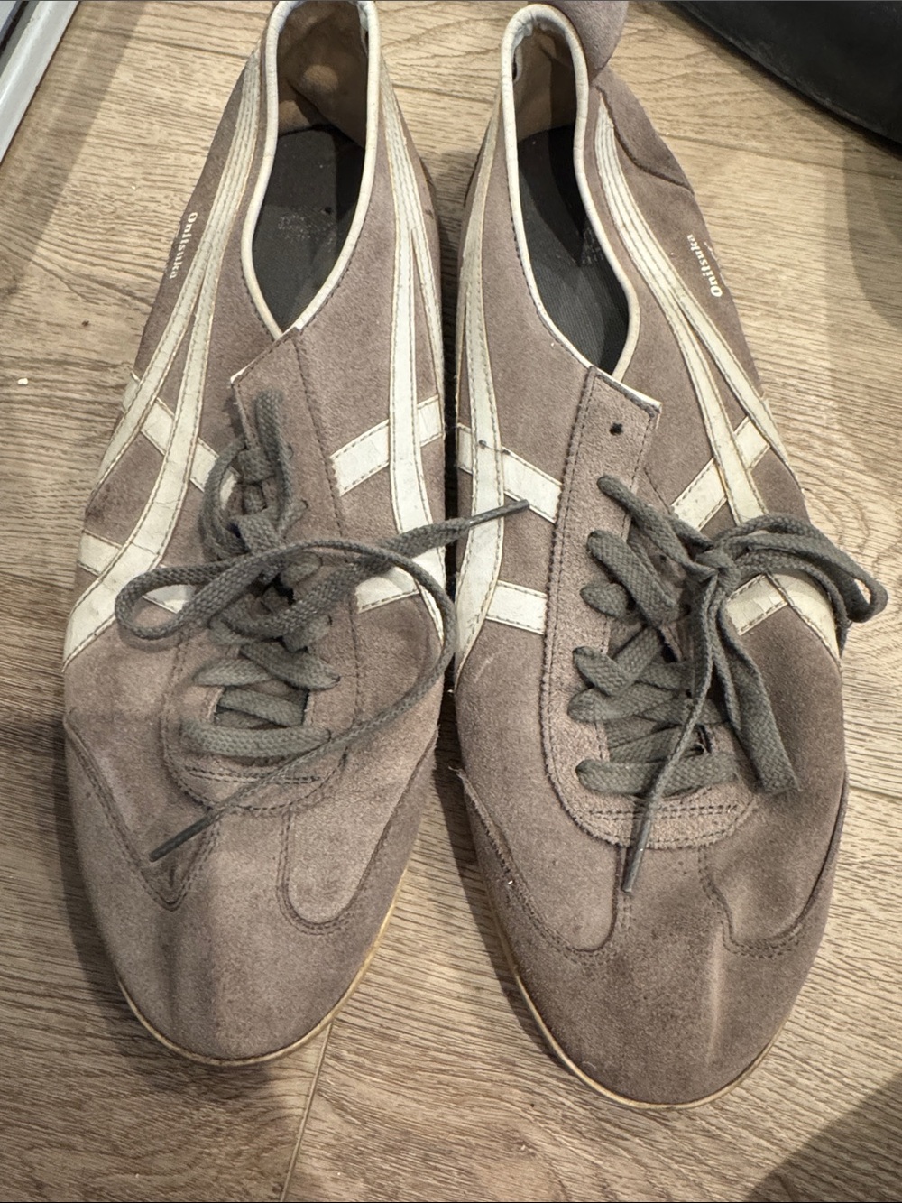 Onitsuka Tiger by Asics Men’s Taupe Suede Sneakers with White Stripes